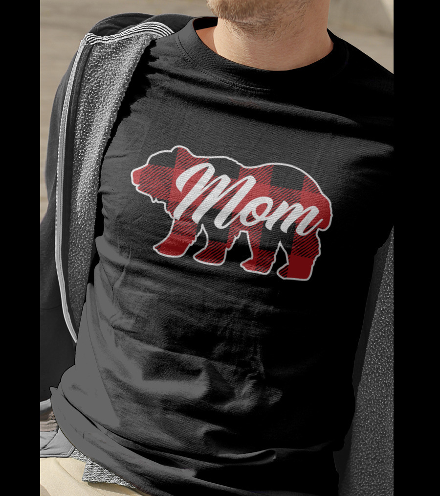 Family Christmas Matching Buffalo Plaid Bear Mom T-Shirt