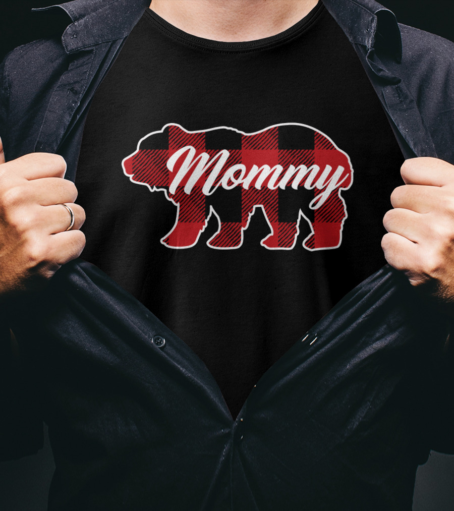 Mommy Bear Buffalo Plaid Family Christmas Matching T-Shirt