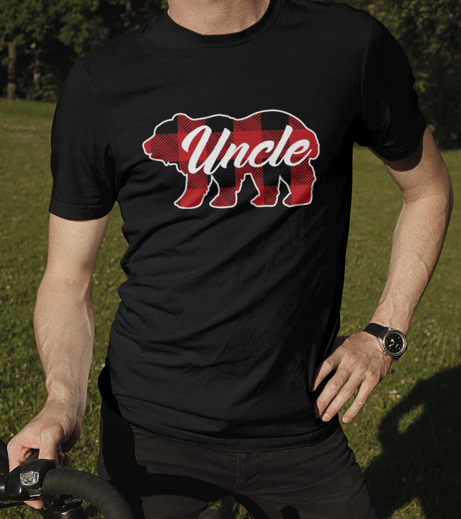 Family Christmas Buffalo Plaid Bear Uncle T-Shirt