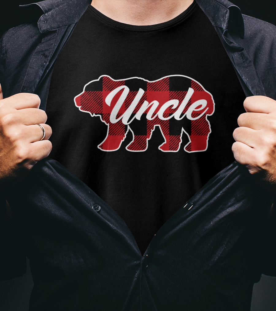 Family Christmas Buffalo Plaid Bear Uncle T-Shirt