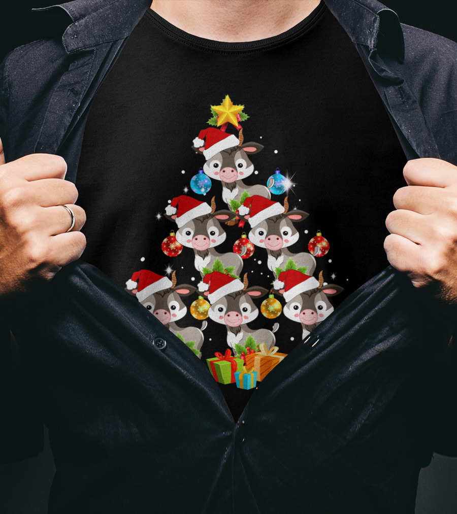 Goat Christmas Tree With Santa Hats And Presents T-Shirt