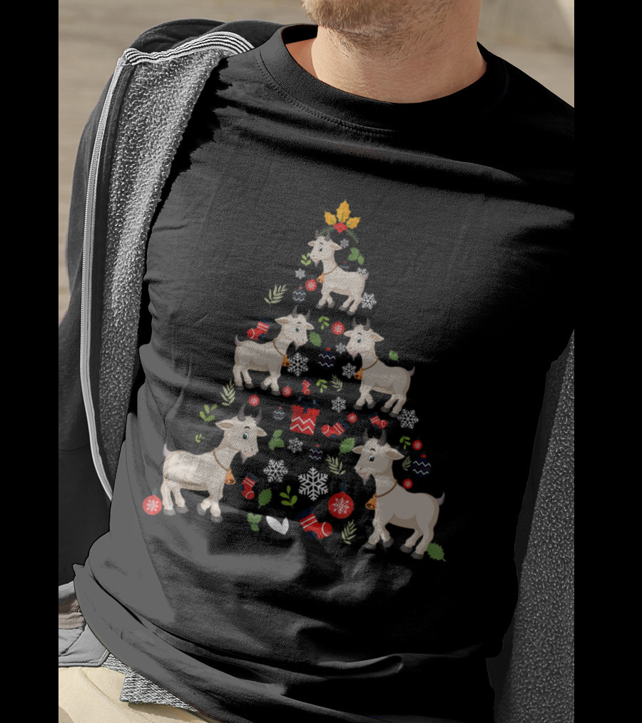 Goat Ornament Decor Christmas Tree With Snowflakes And Candy T-Shirt