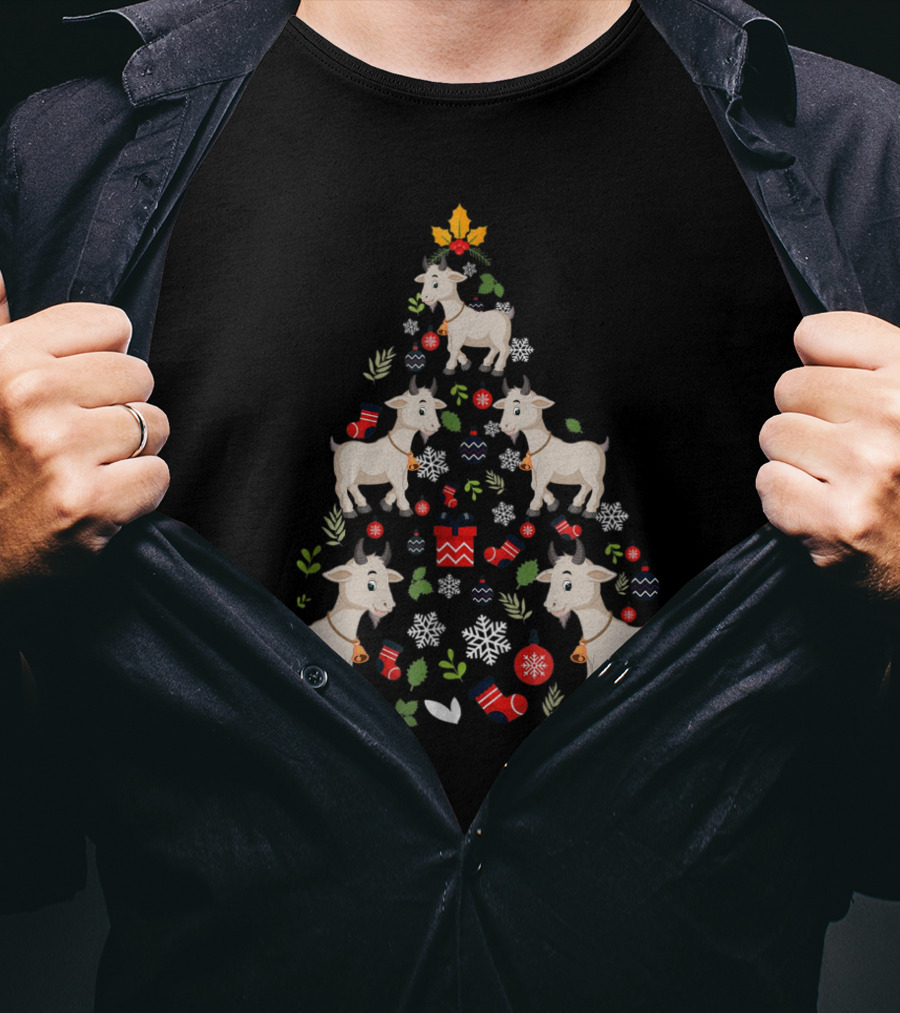 Goat Ornament Decor Christmas Tree With Snowflakes And Candy T-Shirt
