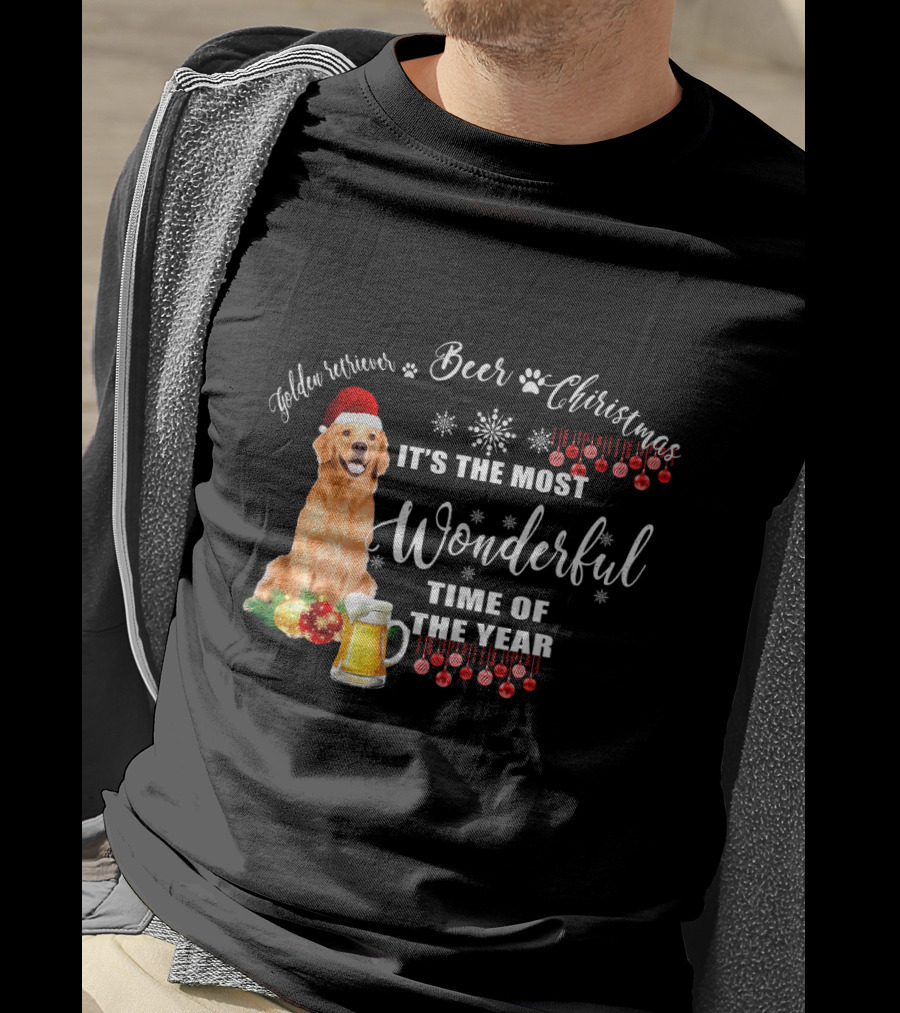Golden Retriever Beer Christmas It's The Most Wonderful Time Of The Year T-Shirt