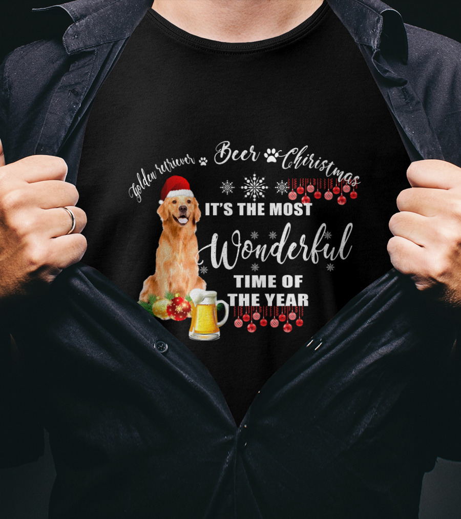 Golden Retriever Beer Christmas It's The Most Wonderful Time Of The Year T-Shirt