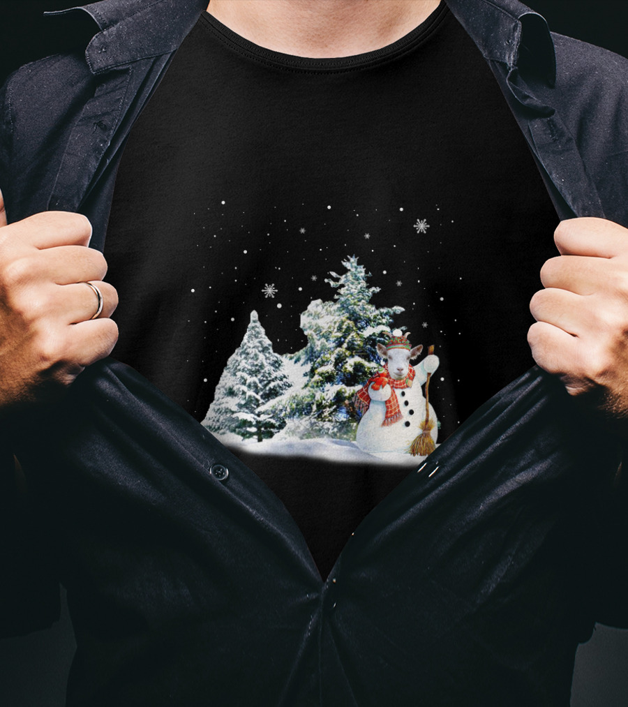 Goat Snowman Merry Winter Wonderland Scene T-Shirt