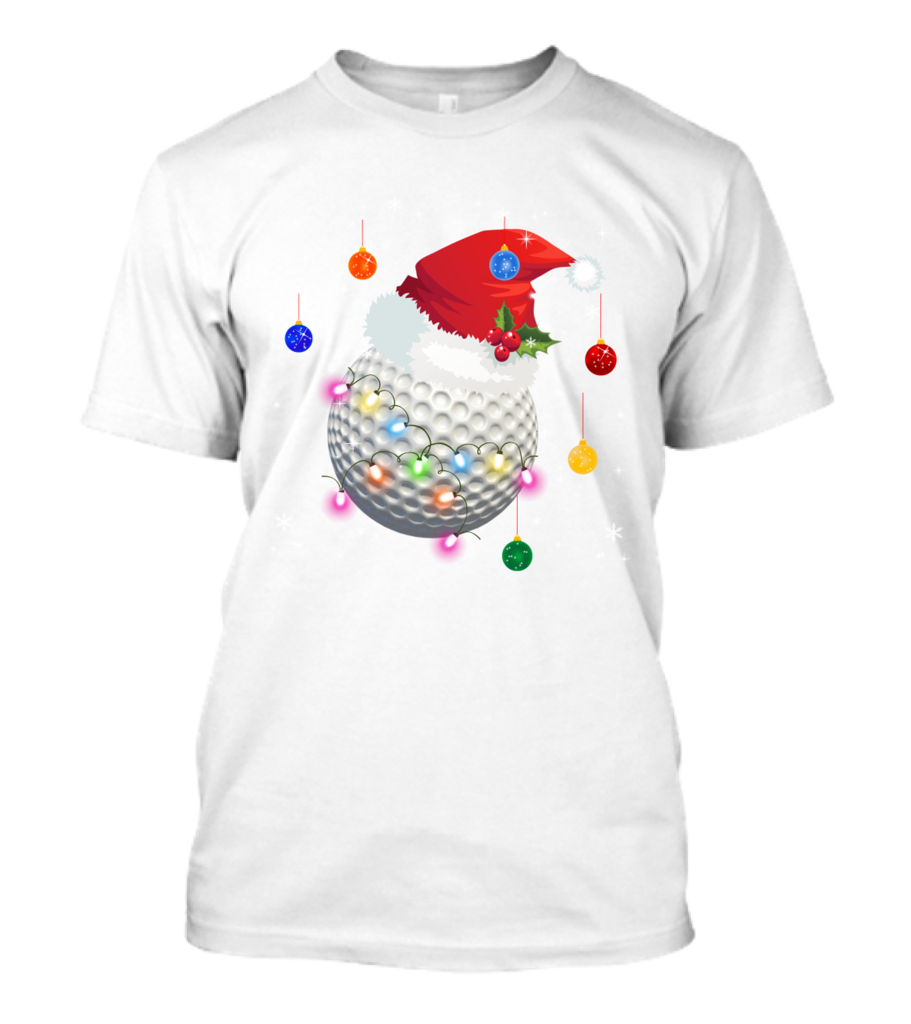 Christmas Golf Ball Santa Hat Holiday Lights T-Shirt