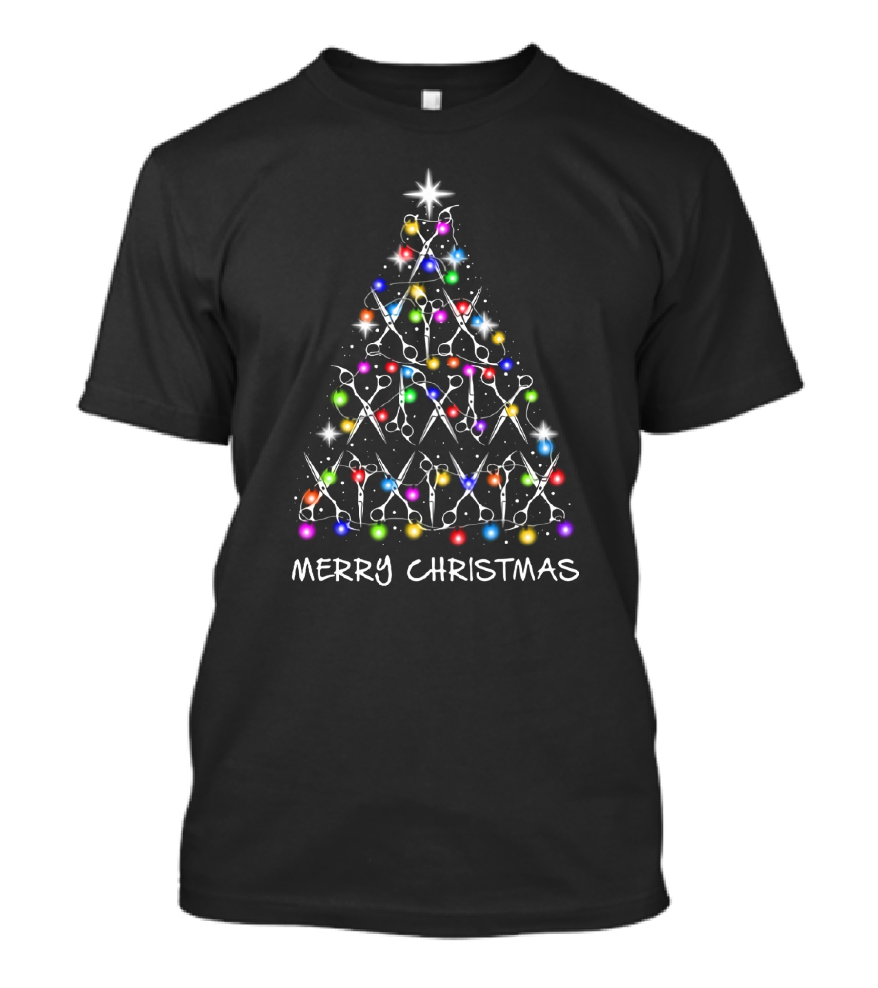 Merry Christmas Tree With Hairstylist Scissors Lights T-Shirt
