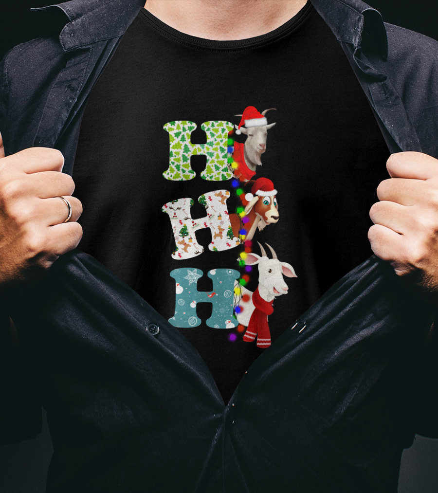 Hohoho Goat Christmas Santa Hats Holiday Lights T-Shirt