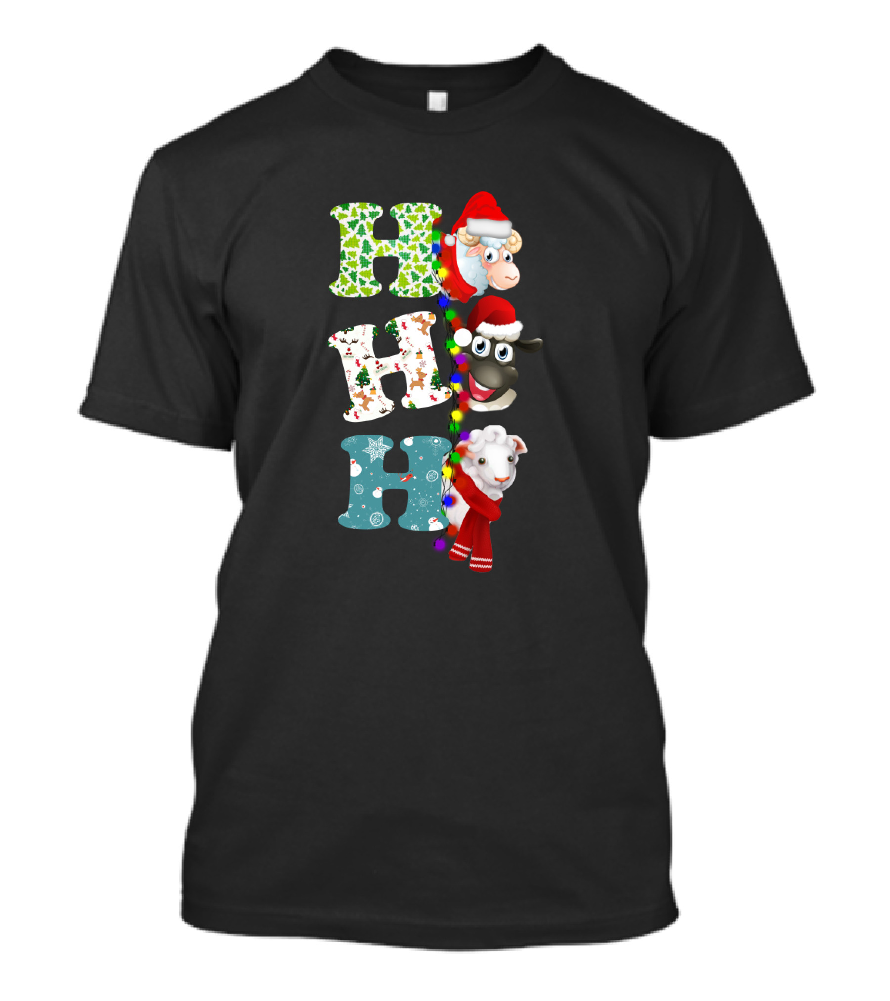 Hohoho Sheep Christmas Santa Lights And Festive Hats T-Shirt