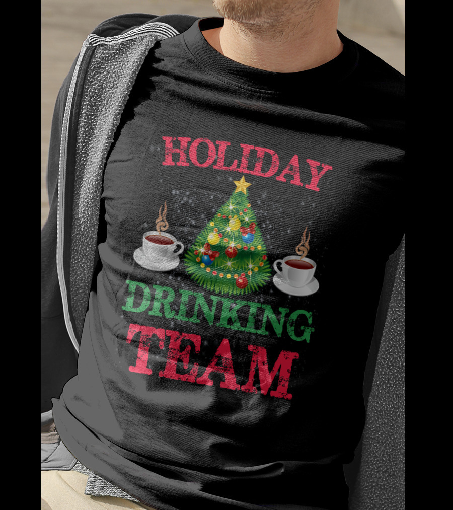 Holiday Drinking Team Coffee Christmas Tree Steam Cups T-Shirt