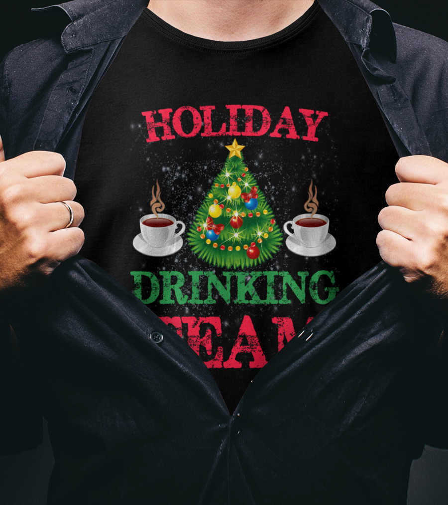 Holiday Drinking Team Coffee Christmas Tree Steam Cups T-Shirt
