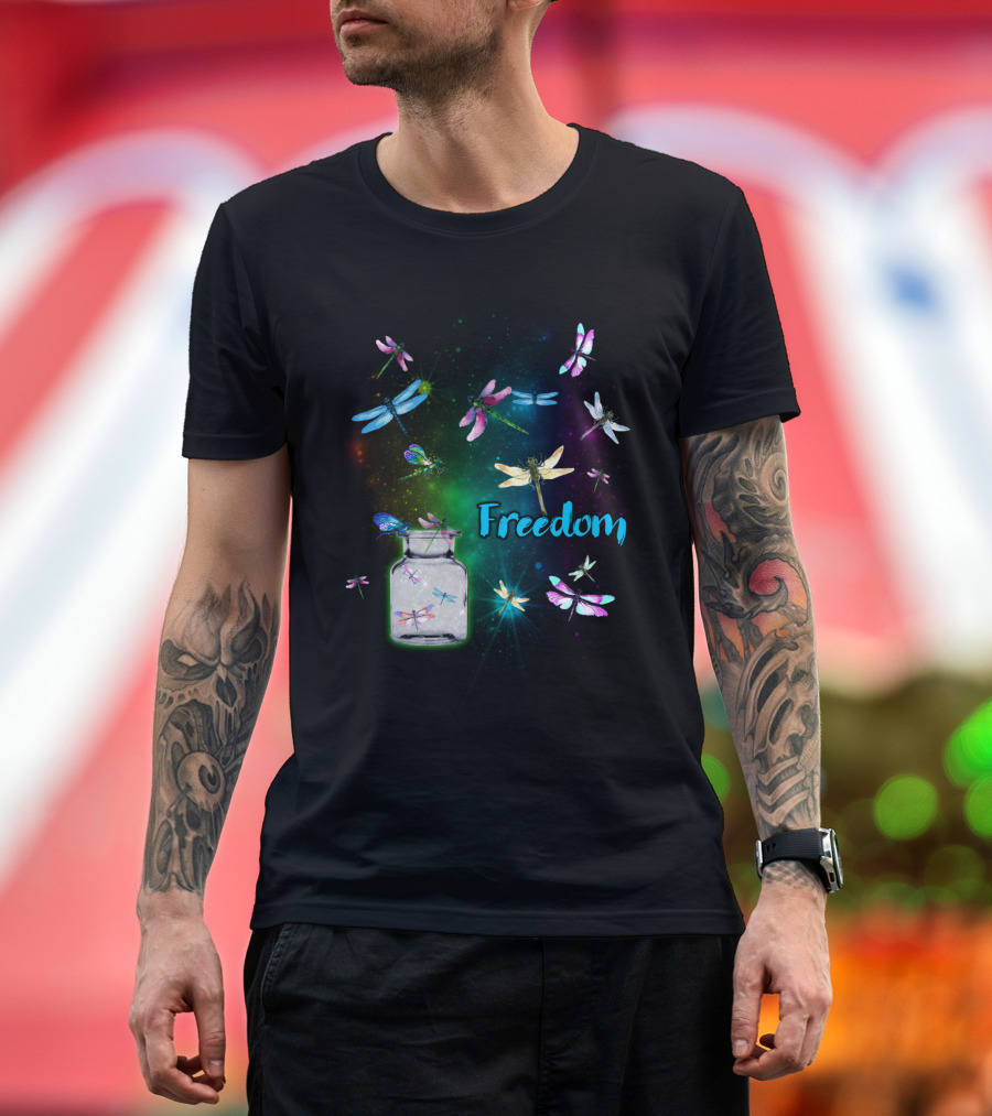 Freedom Dragonflies in a Jar Burst of Colorful Flight T-Shirt