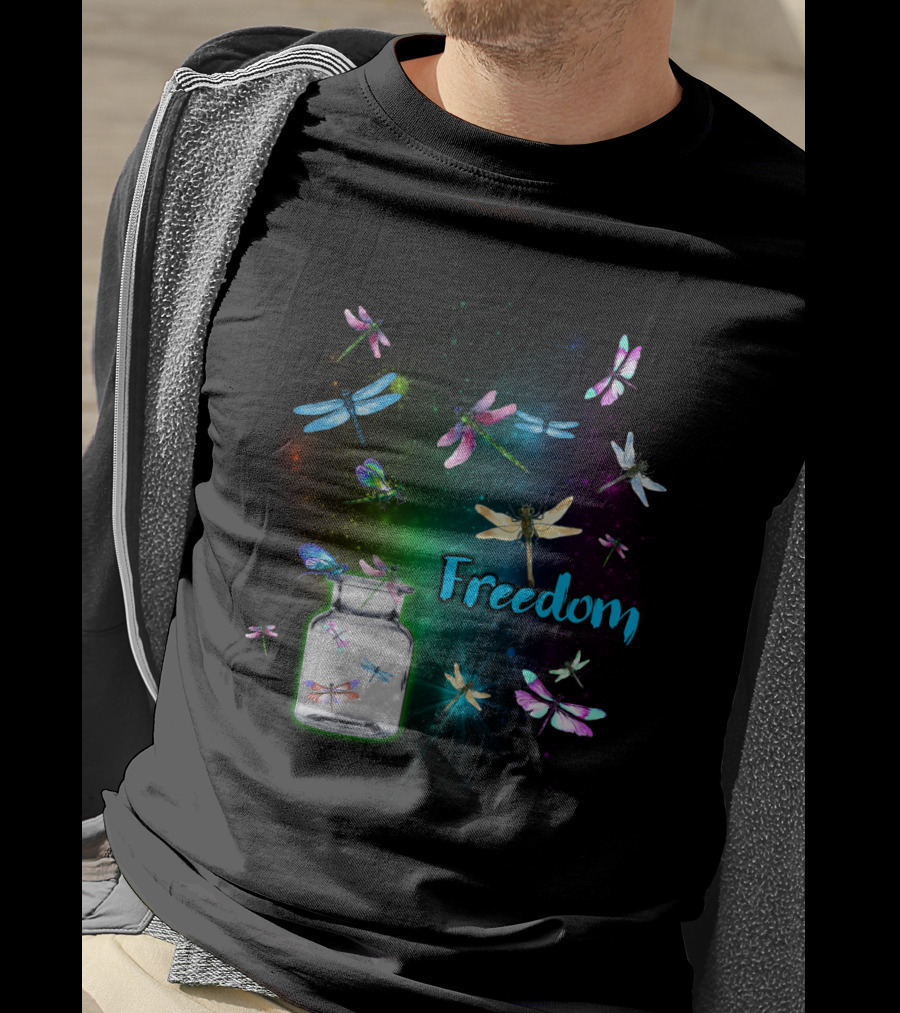 Freedom Dragonflies In A Jar Burst Of Colorful Flight T-Shirt
