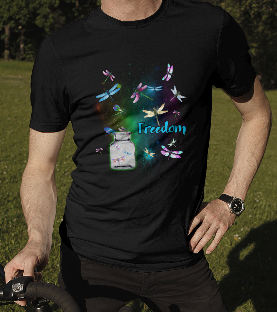 Freedom Dragonflies In A Jar Burst Of Colorful Flight T-Shirt