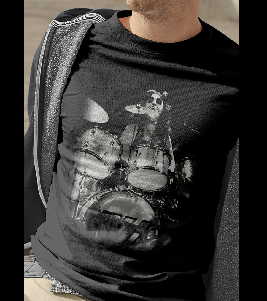KISS Peter Criss Drummer Black And White Performance T-Shirt