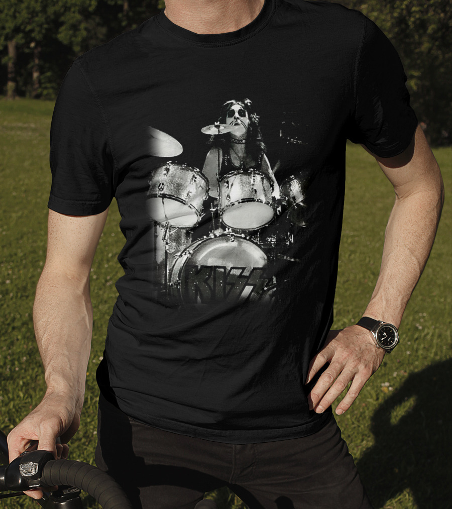 KISS Peter Criss Drummer Black And White Performance T-Shirt