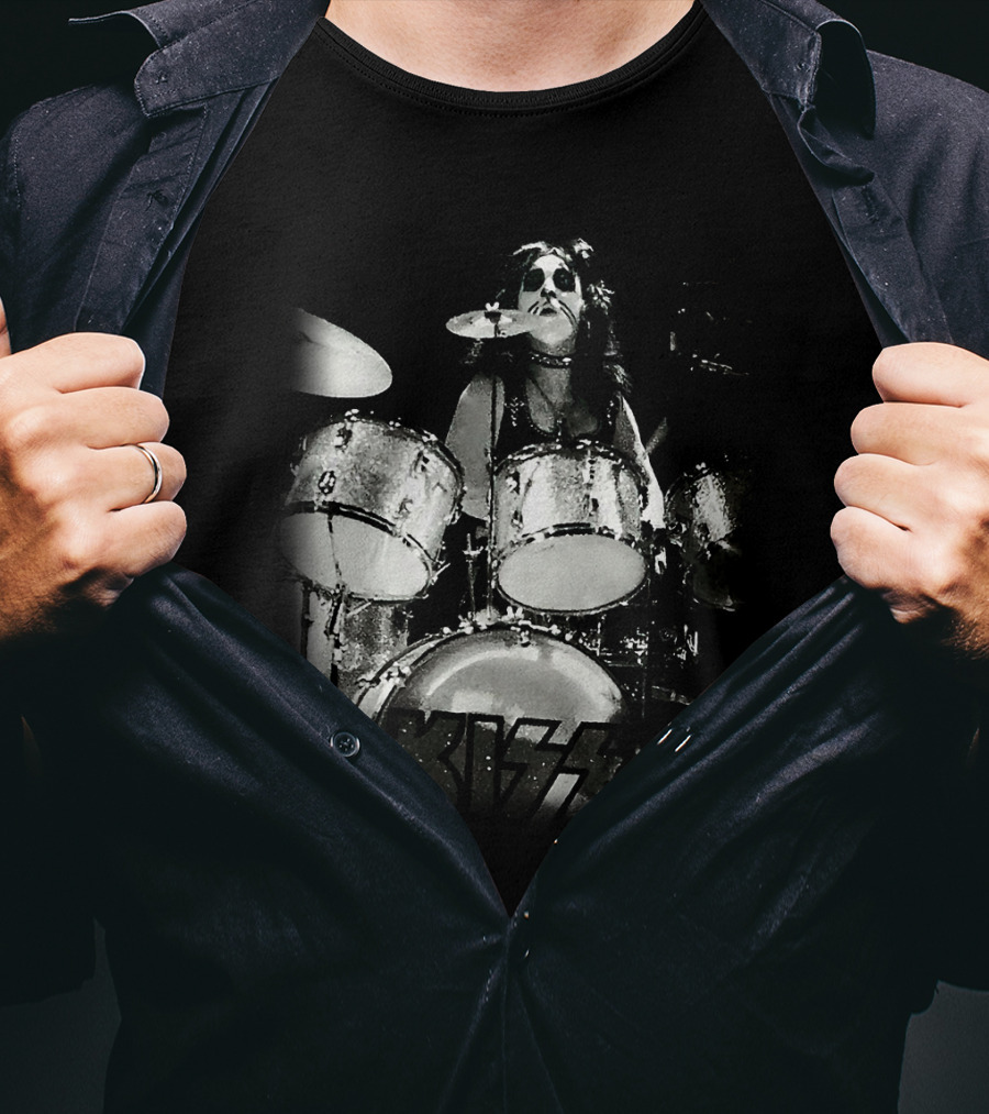 KISS Peter Criss Drummer Black And White Performance T-Shirt