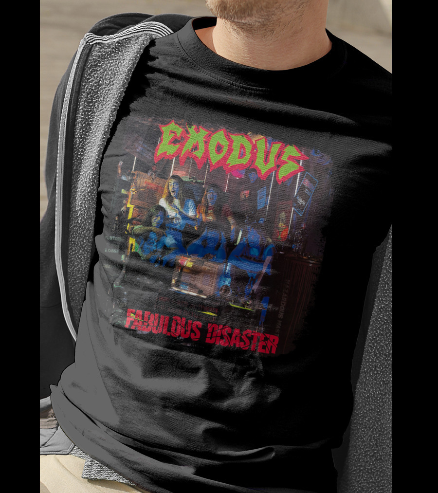 Exodus Fabulous Disaster Album Cover Art With Band Group Scene T-Shirt