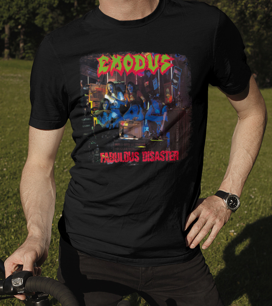Exodus Fabulous Disaster Album Cover Art With Band Group Scene T-Shirt