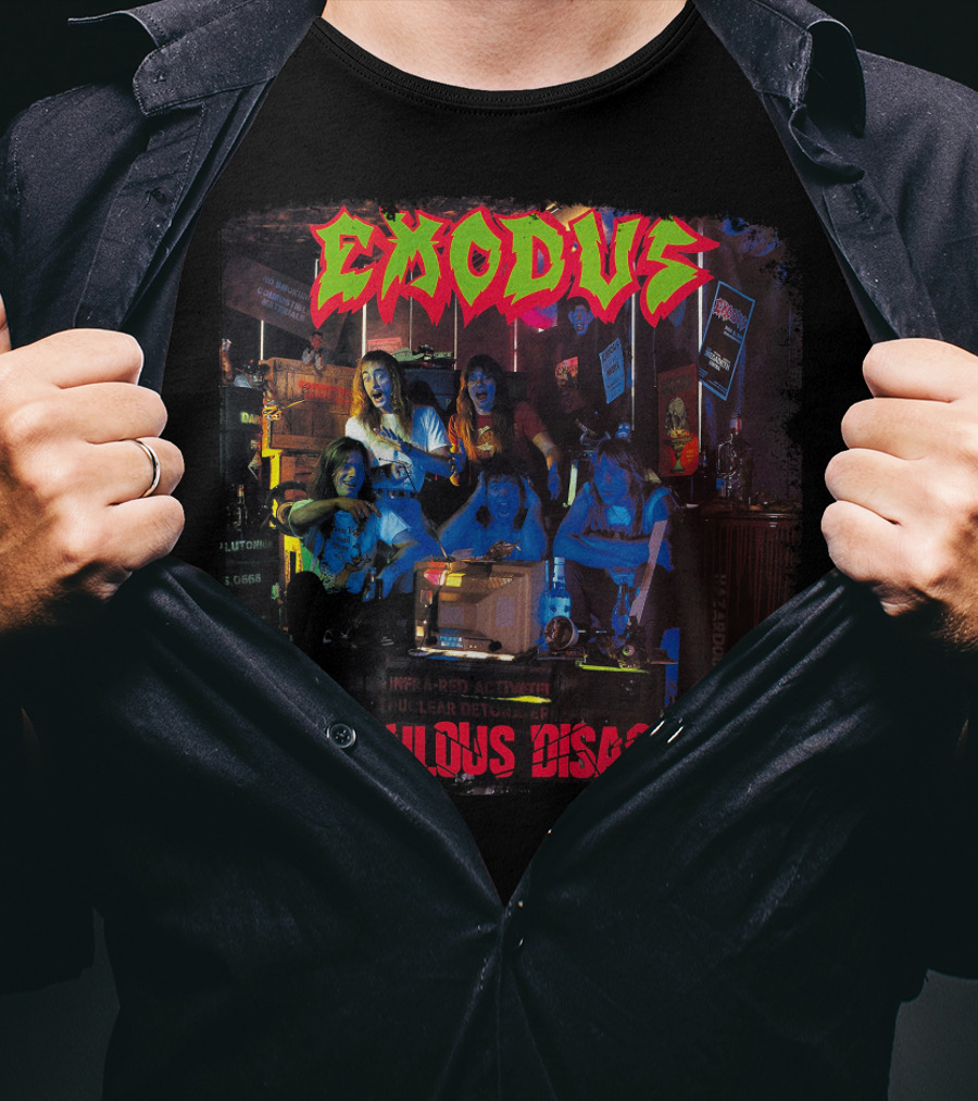 Exodus Fabulous Disaster Album Cover Art With Band Group Scene T-Shirt