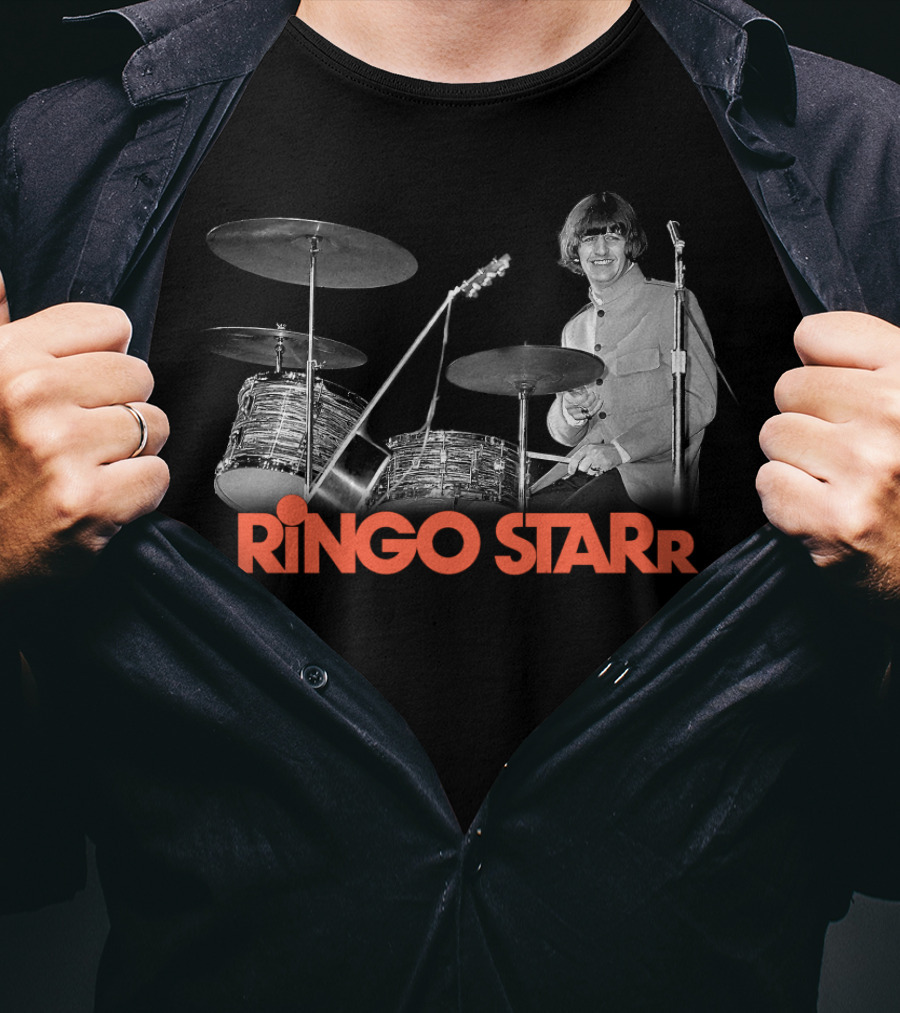 Ringo Starr Drummer Black And White Photo T-Shirt