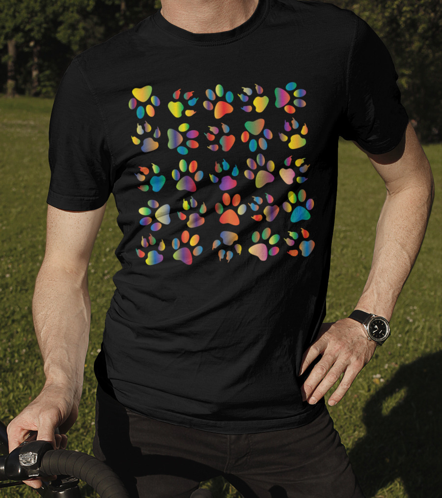Colorful Dog Paw Prints T-Shirt