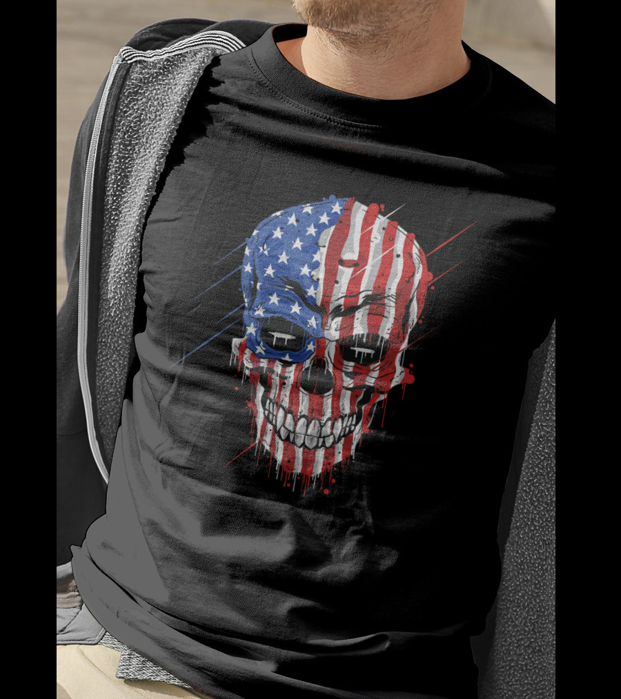 Skull With USA Flag T-Shirt