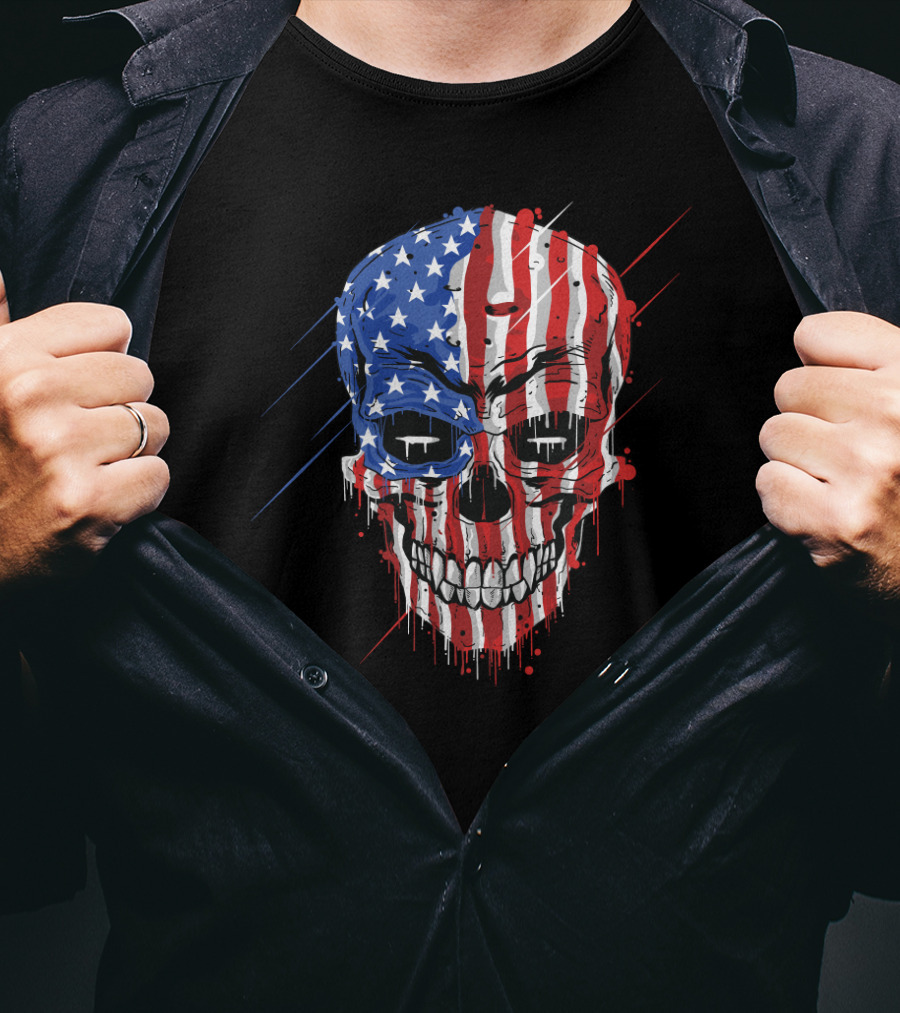 Skull With USA Flag T-Shirt