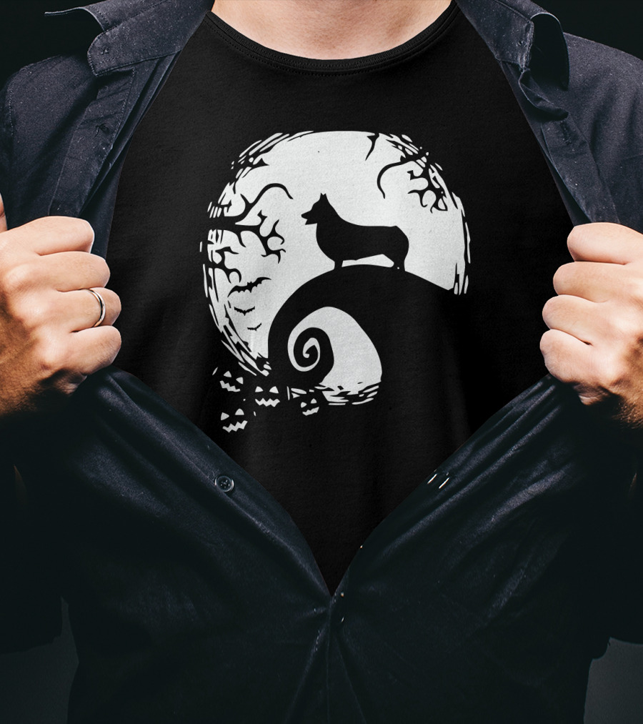Halloween Corgi Nightmare Hill Moonlight T-Shirt