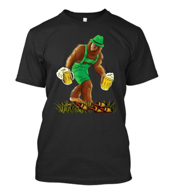 Bigfoot Lederhosen Oktoberfest Beer Steins Funny Bottles Grass T-Shirt
