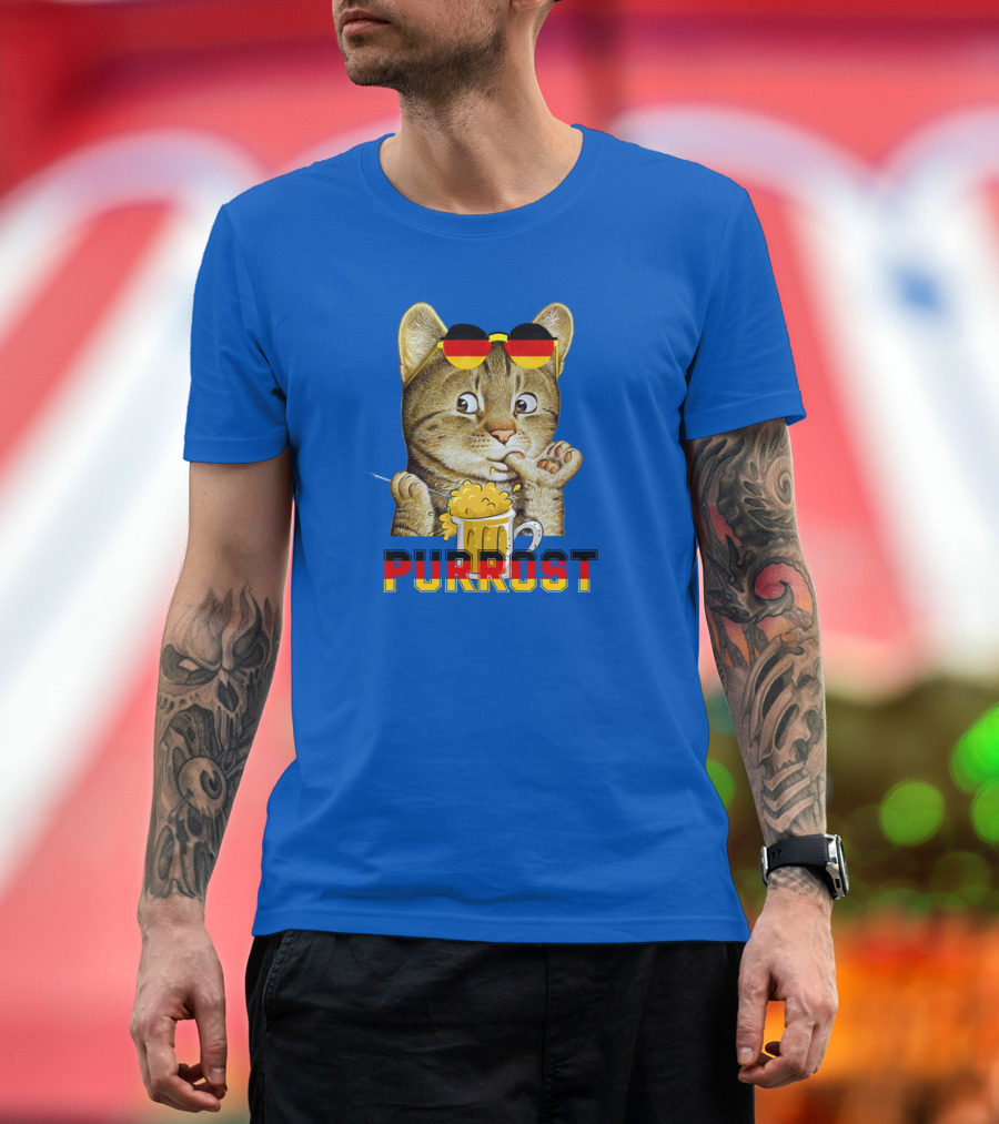 Oktoberfest Cat with Beer Mug and German Sunglasses Prost Pun Purrost T-Shirt