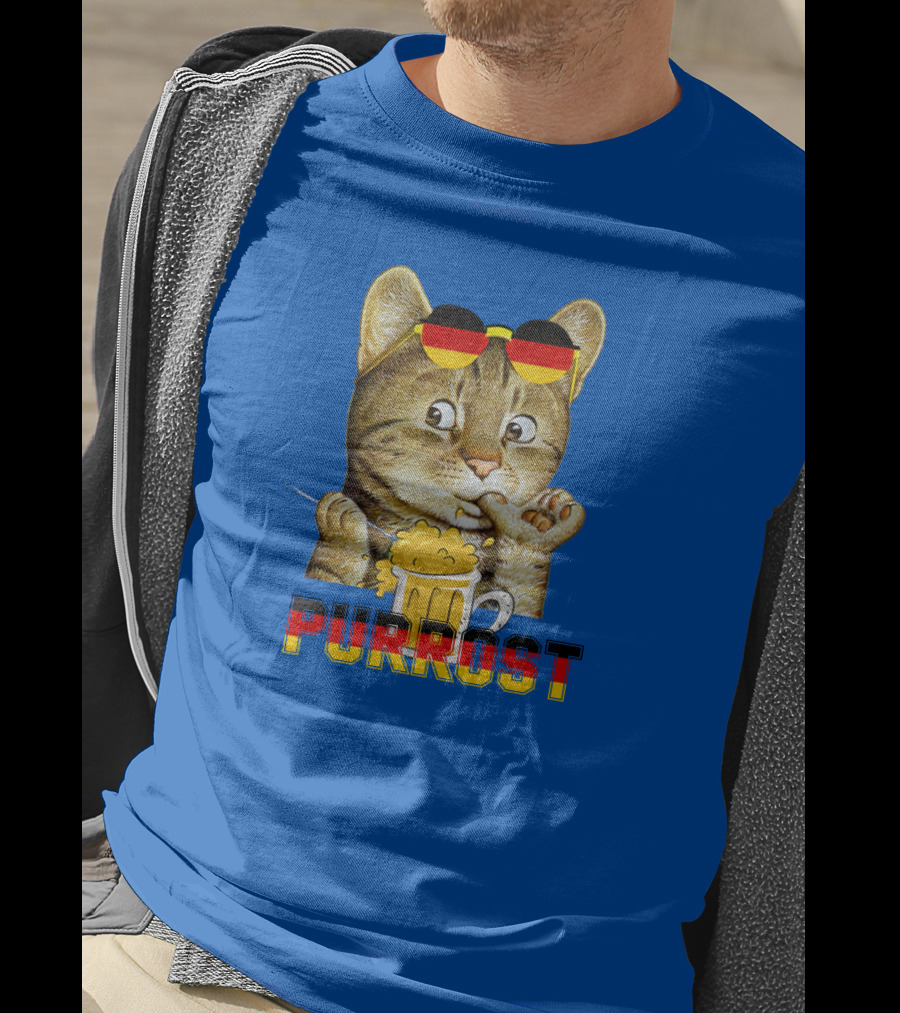 Oktoberfest Cat With Beer Mug And German Sunglasses Prost Pun Purrost T-Shirt