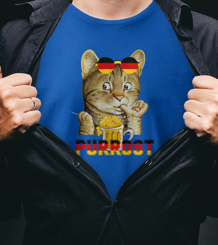 Oktoberfest Cat With Beer Mug And German Sunglasses Prost Pun Purrost T-Shirt