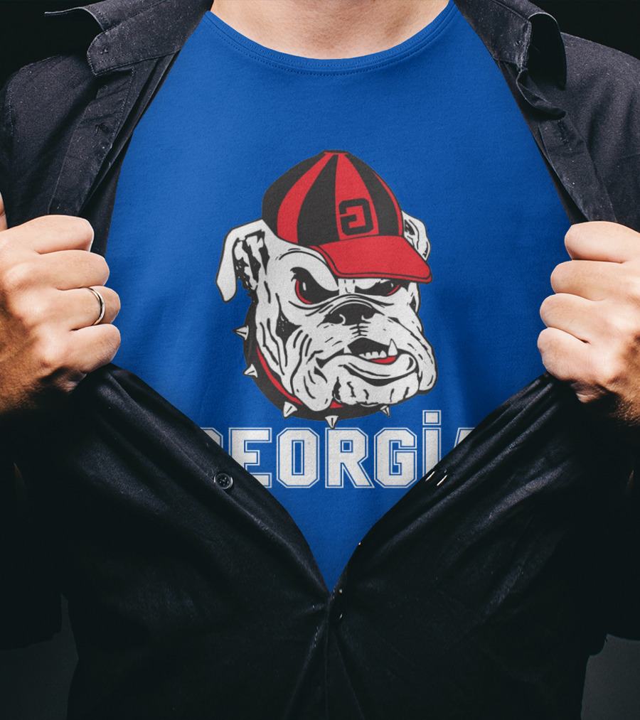 Georgia Bulldogs Vintage Red And Black Cap Bulldog T-Shirt