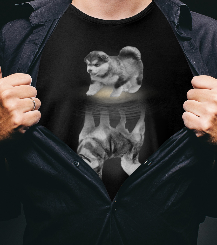 Alaskan Malamute Puppy And Reflection Illustration With Anatomy T-Shirt