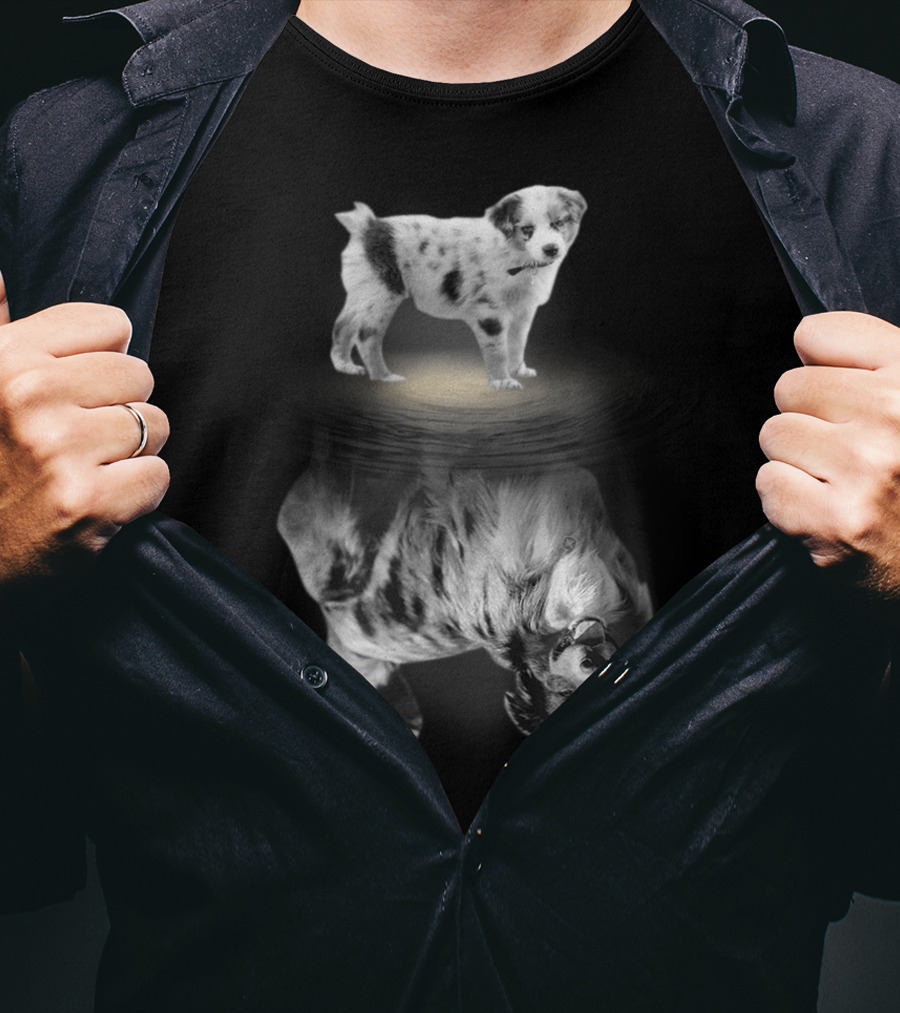 Australian Shepherd Puppy And Adult Reflection For Dog Lovers Women Men Kids T-Shirt