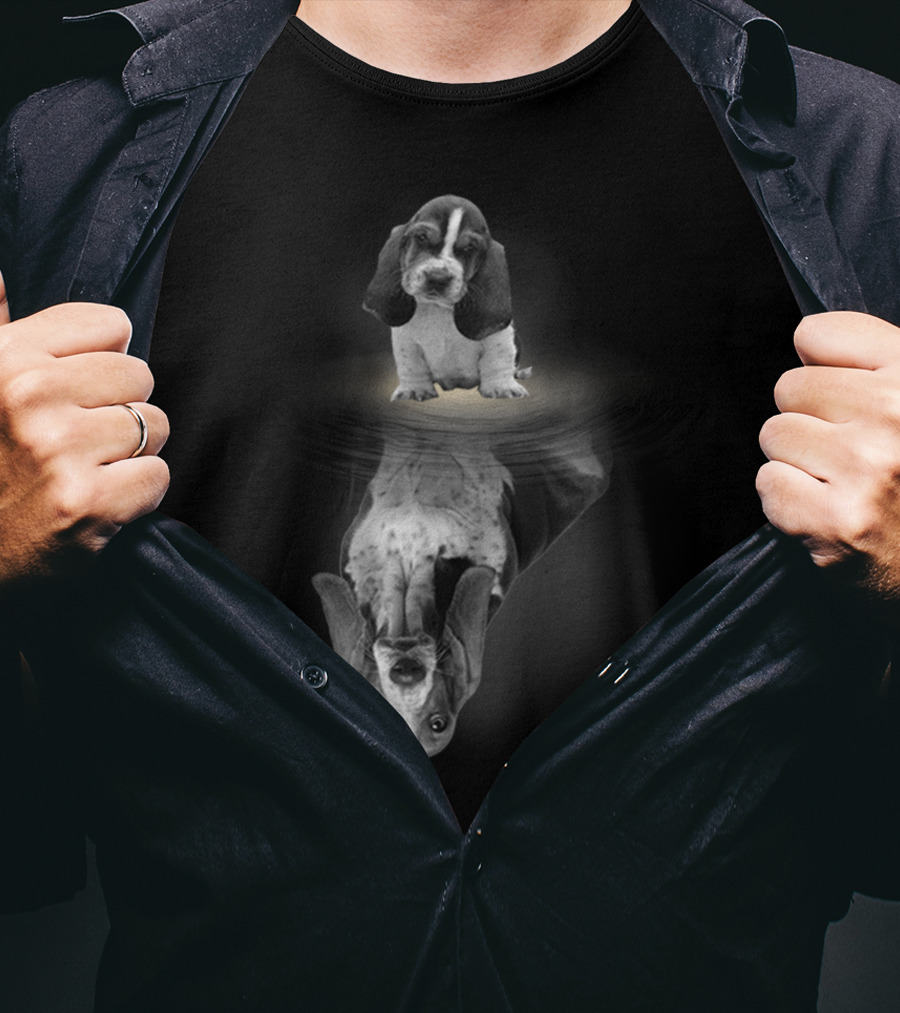 Basset Hound Reflection Mirror Artistic Funny Dog Breed Creative Concept T-Shirt