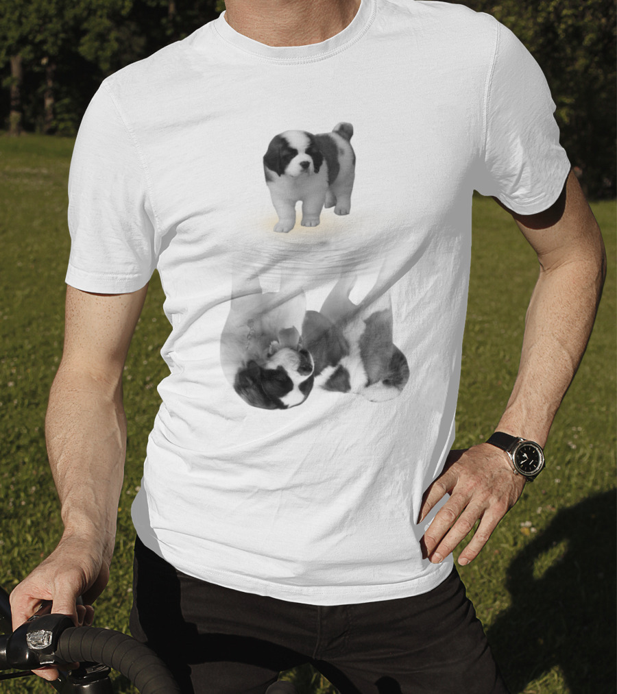 St. Bernard Puppy With Reflective Water Illusion T-Shirt