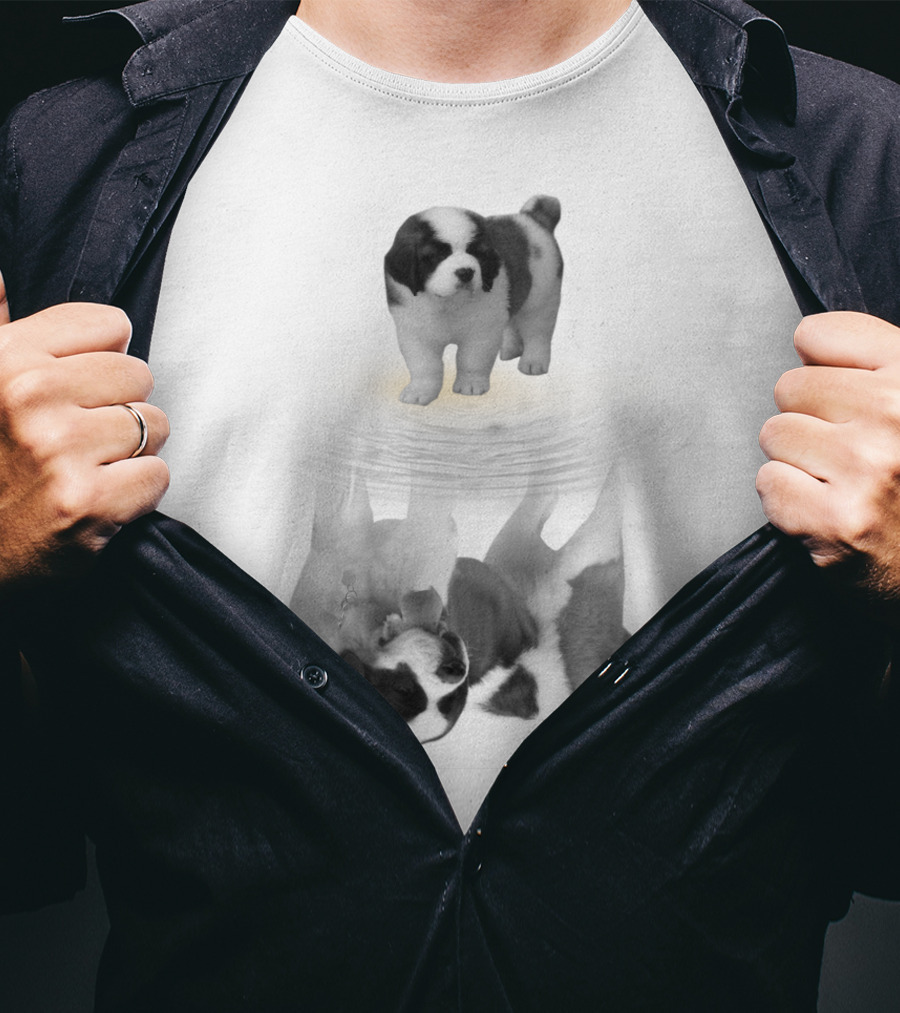 St. Bernard Puppy With Reflective Water Illusion T-Shirt