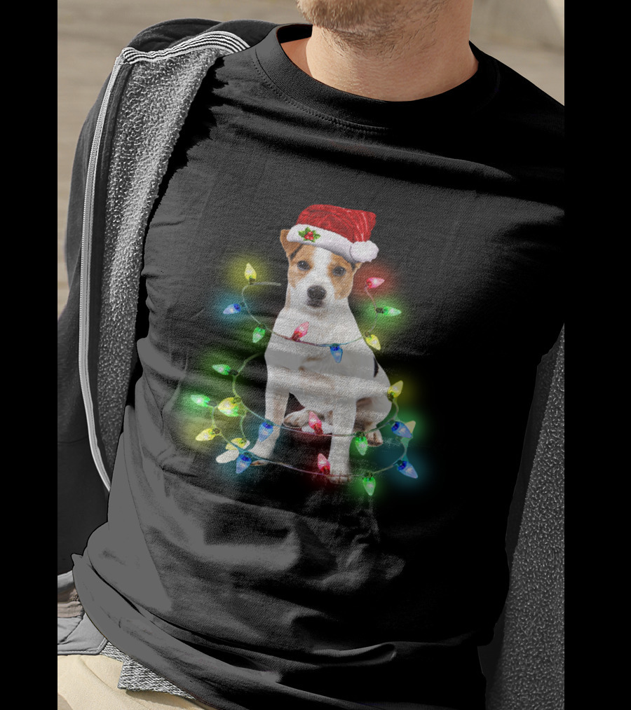 Jack Russell Terrier Holiday Lights Festive Santa Hat T-Shirt