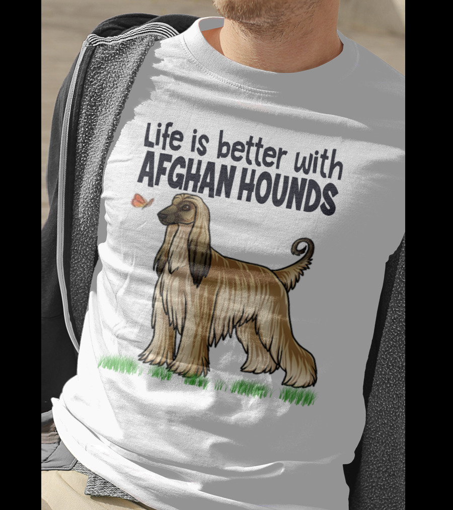 Life Is Better With Afghan Hounds Vintage Style Featuring Elegant Afghan Hound And Butterfly T-Shirt