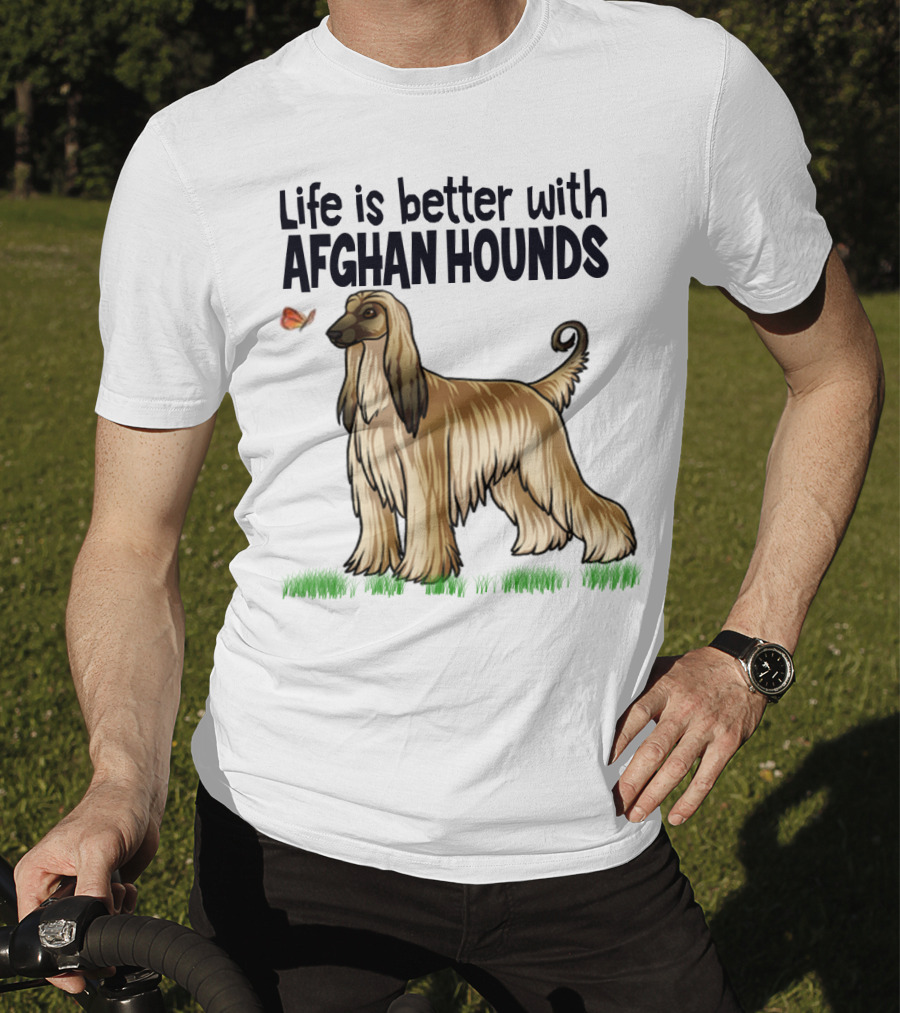 Life Is Better With Afghan Hounds Vintage Style Featuring Elegant Afghan Hound And Butterfly T-Shirt