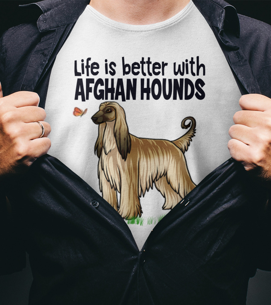 Life Is Better With Afghan Hounds Vintage Style Featuring Elegant Afghan Hound And Butterfly T-Shirt
