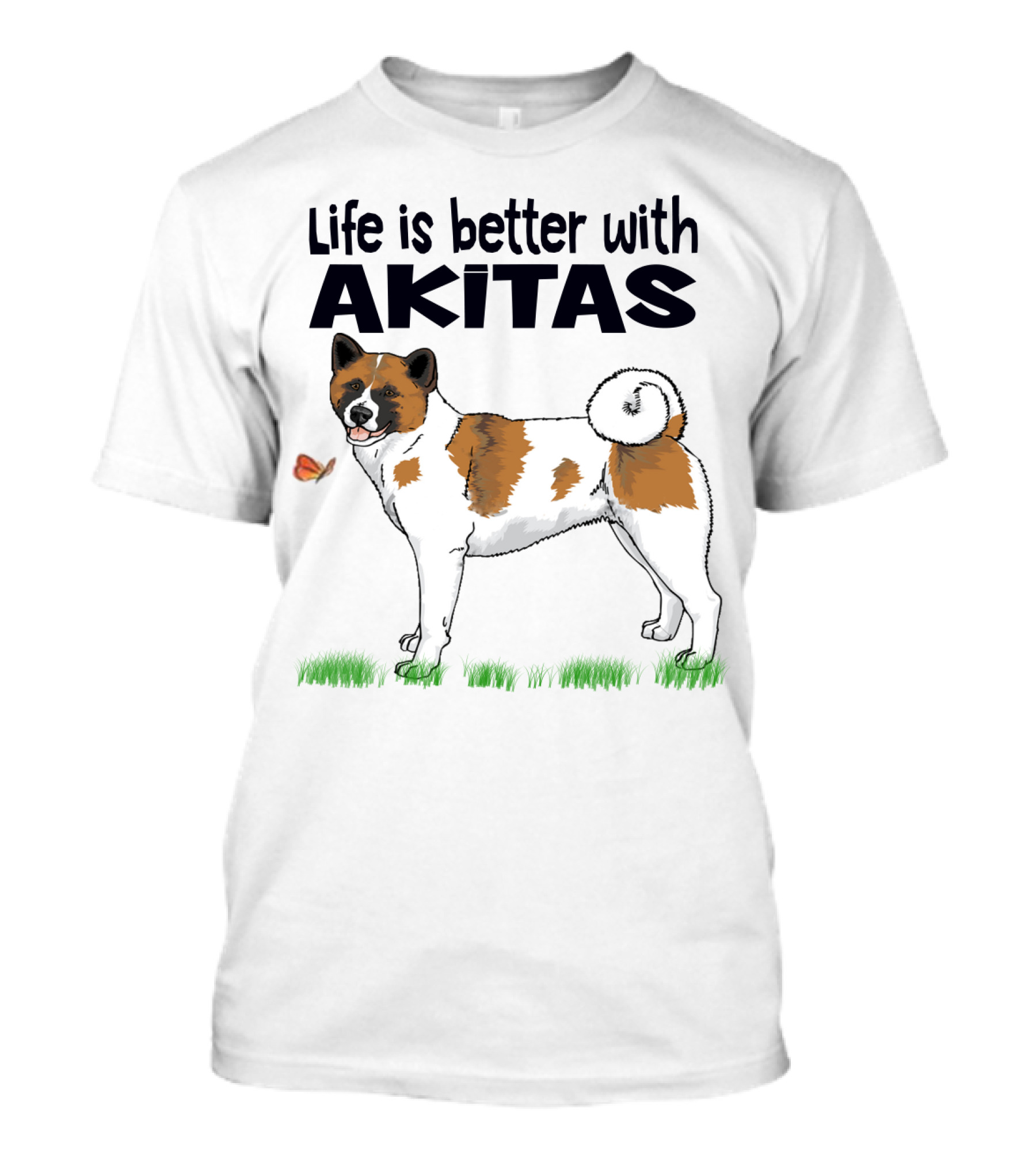 Life Is Better With Akitas Illustrated With Butterfly And Dog T-Shirt