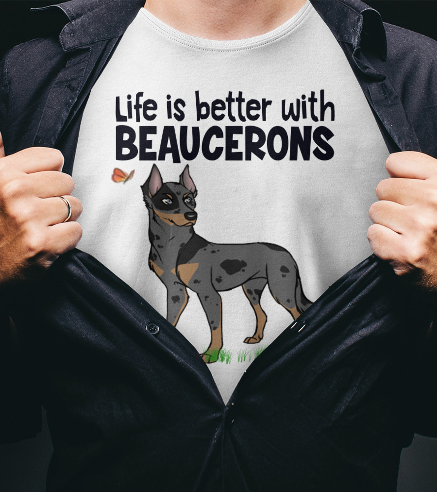 Life Is Better With Beaucerons Butterfly And Dog T-Shirt