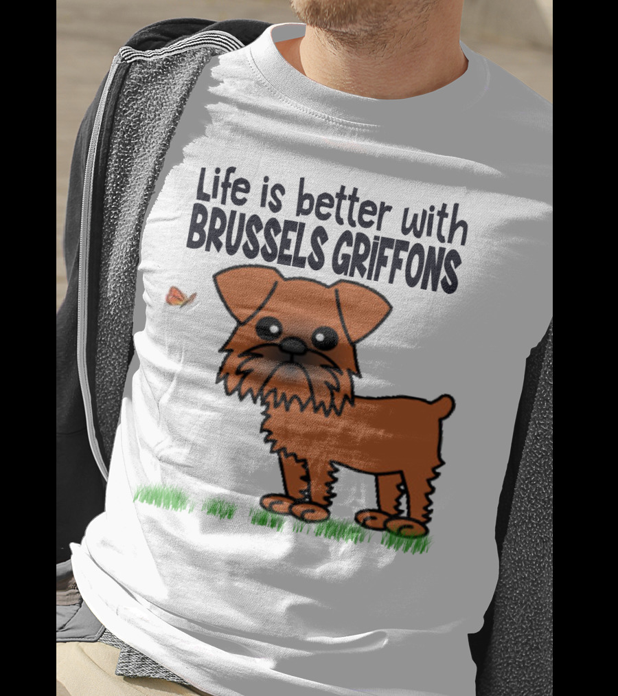 Life Is Better With Brussels Griffons Cartoon Dog And Butterfly T-Shirt