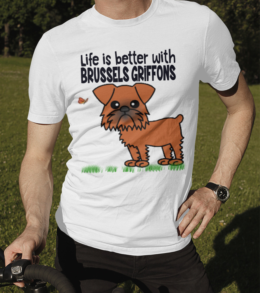 Life Is Better With Brussels Griffons Cartoon Dog And Butterfly T-Shirt