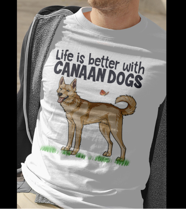 Life Is Better With Canaan Dogs Featuring Butterfly And Grass Details T-Shirt