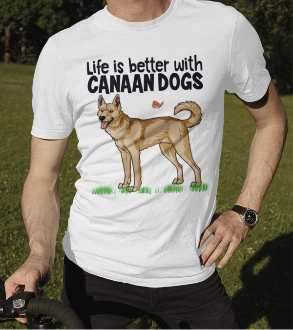 Life Is Better With Canaan Dogs Featuring Butterfly And Grass Details T-Shirt